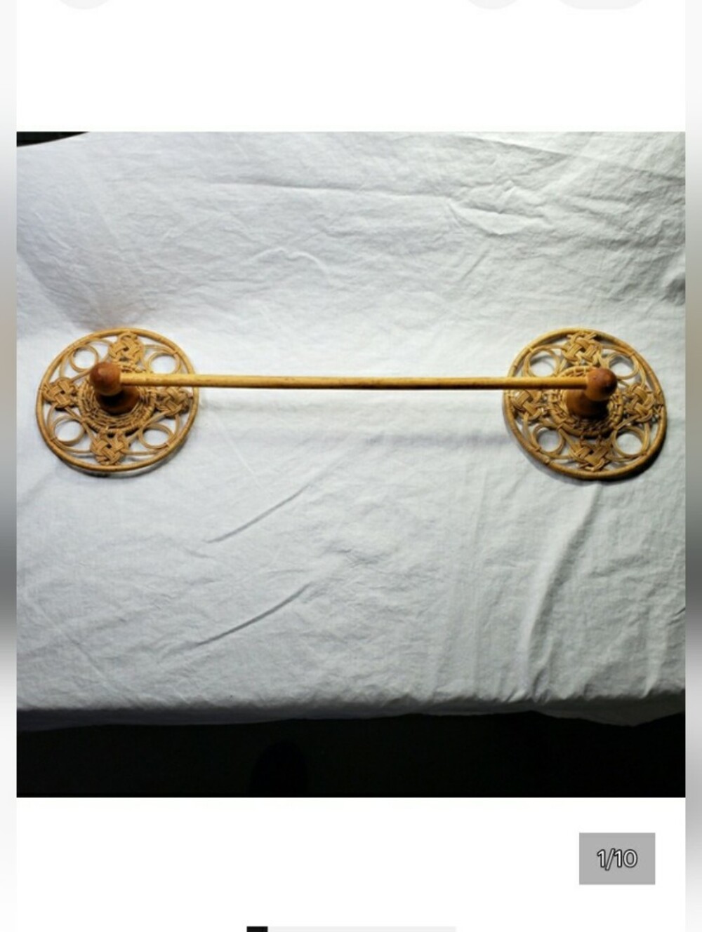 Long Vintage Wicker Towel Rack 29 Inches - Picture 2 of 10